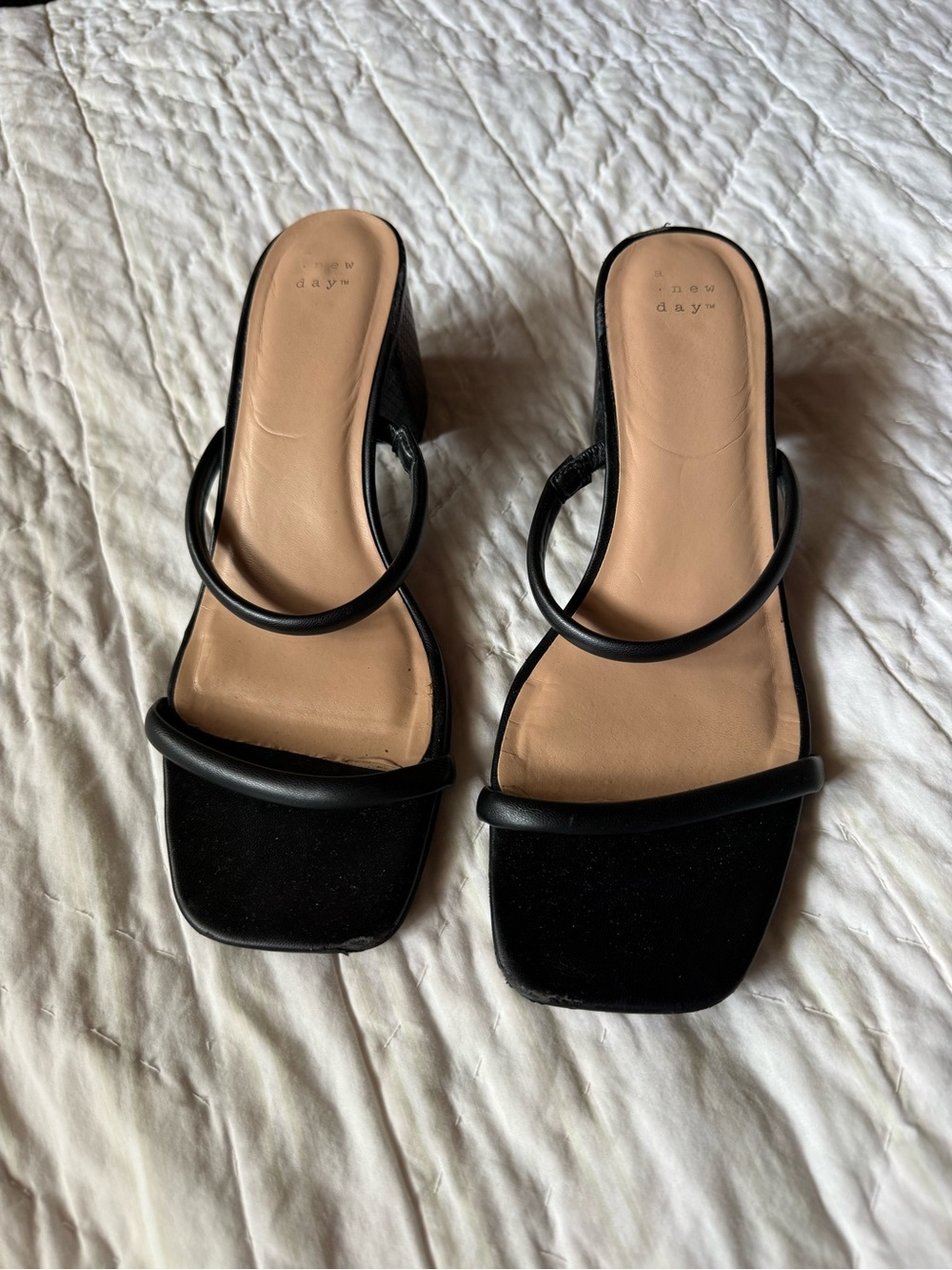 Black Square-Toe Slide Heels